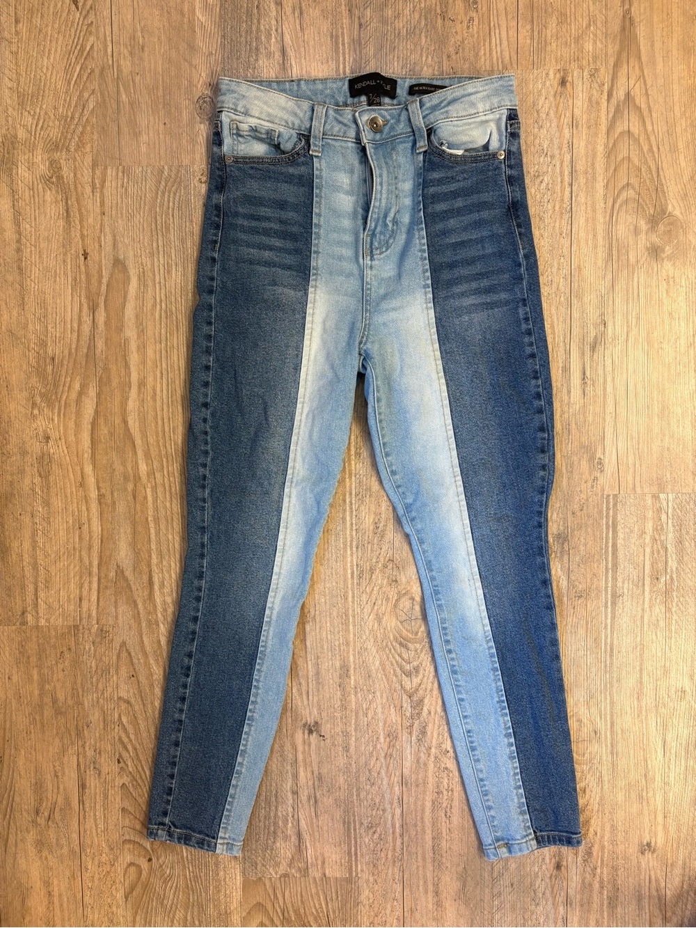 Kendall & Kylie Two-Tone Skinny Jeans - Light & Dark Blue